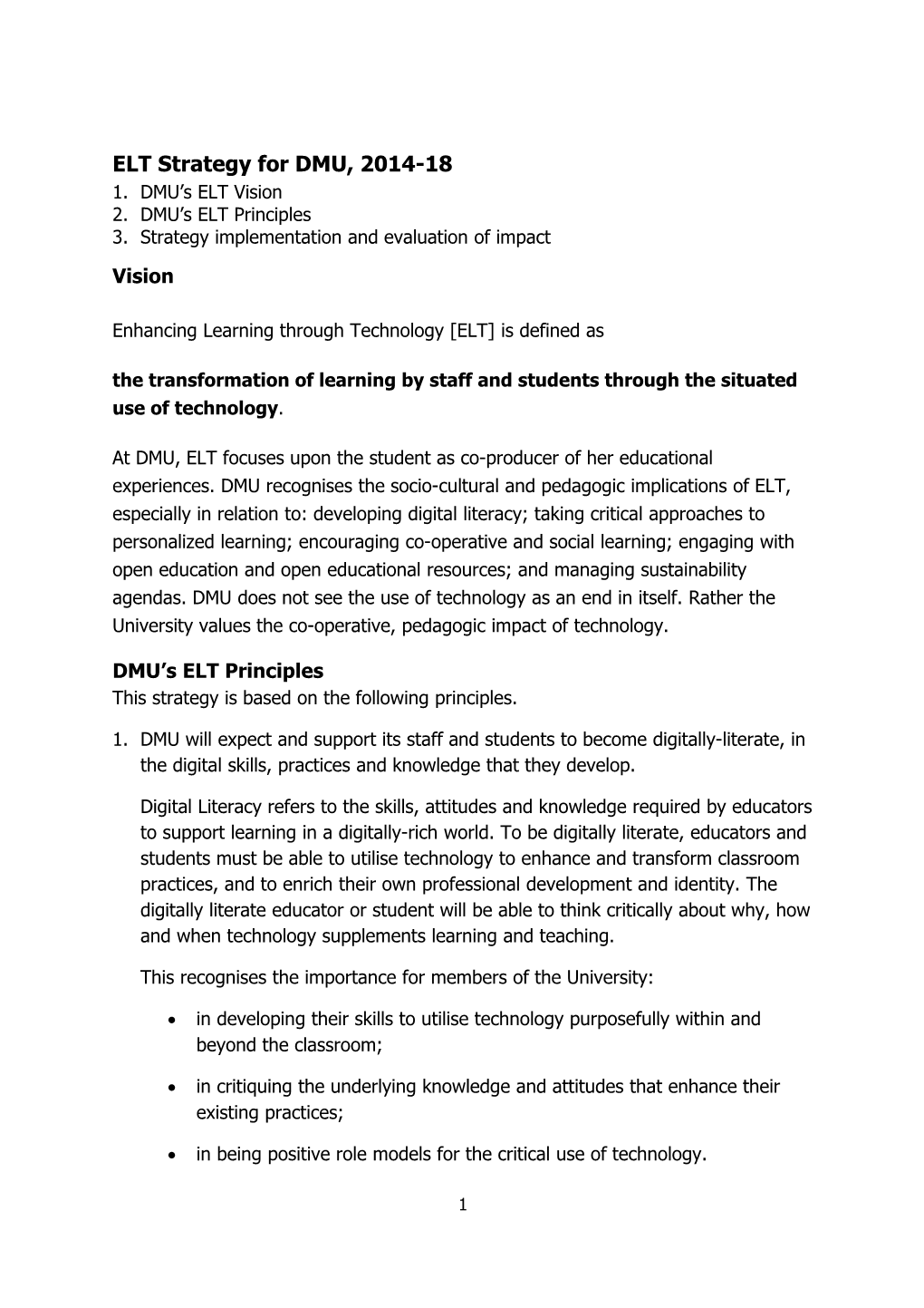 ELT Strategy for DMU, 2014-18