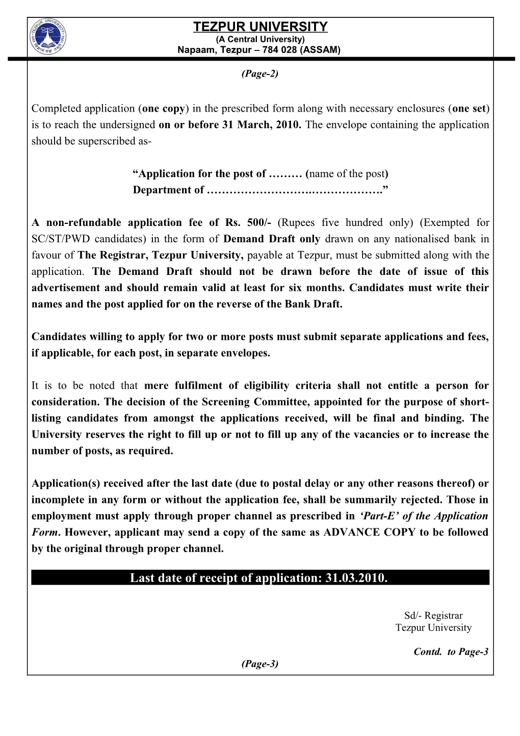 Special Recruitment Drive for SC/ST/OBC