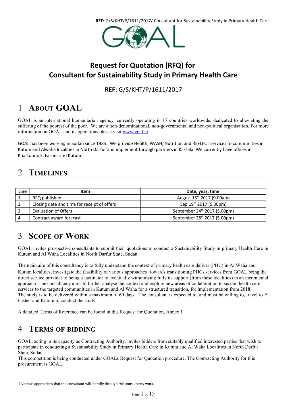 Consultant for Sustainability Study in Primary Health Care