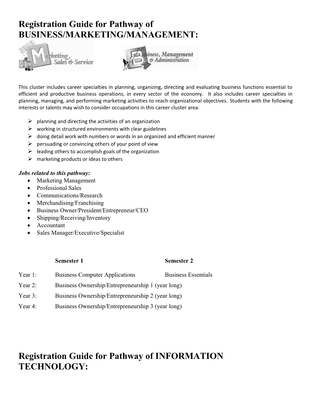 Registration Guide for Pathway of BUSINESS/MARKETING/MANAGEMENT