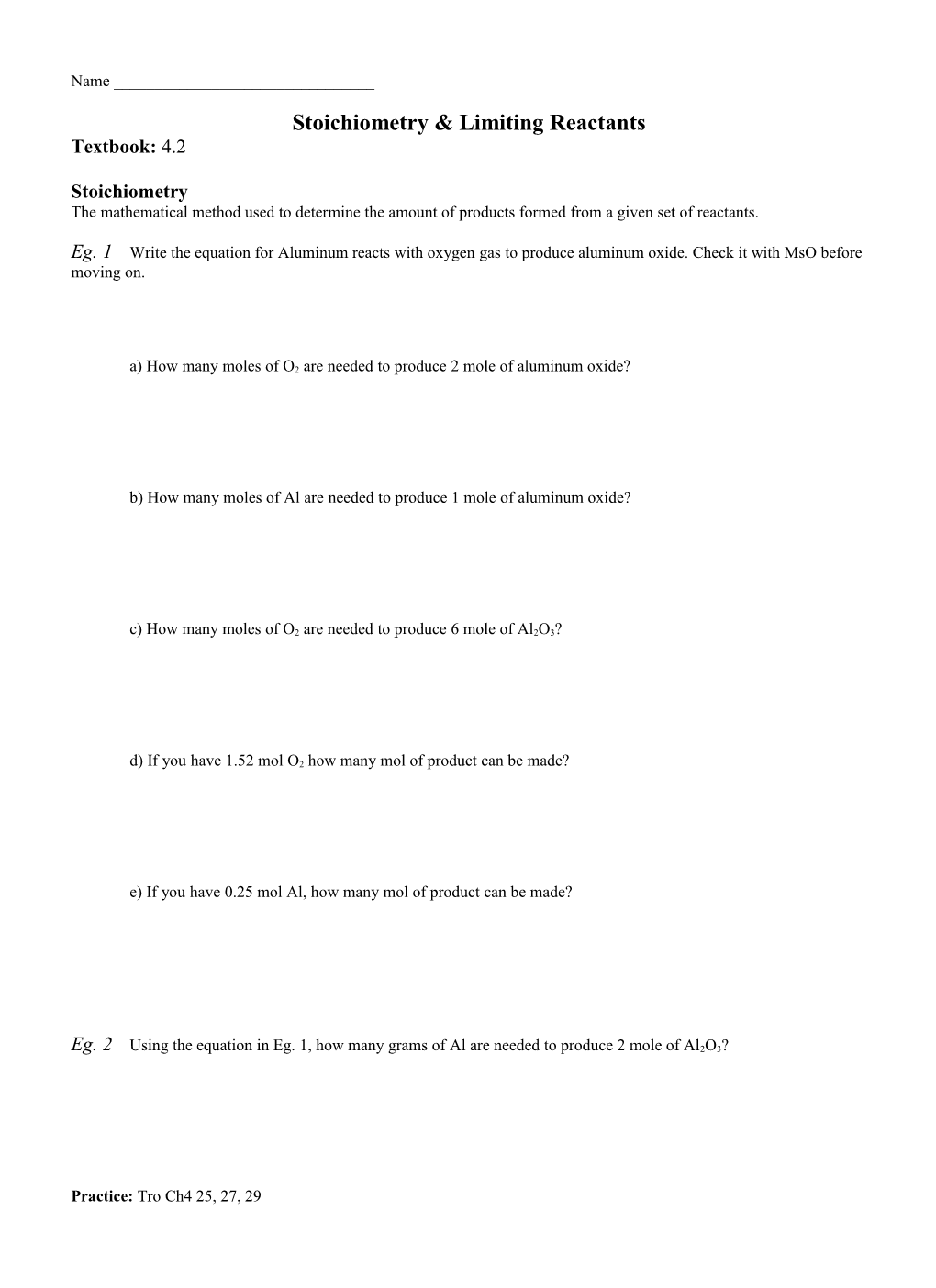 Stoichiometry & Limiting Reactants