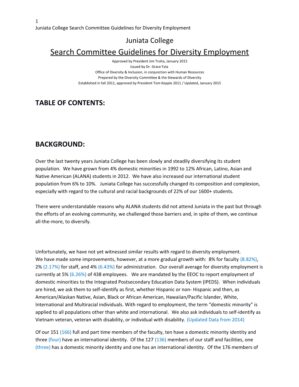 Juniata College Search Committee Guidelines for Diversity Employment