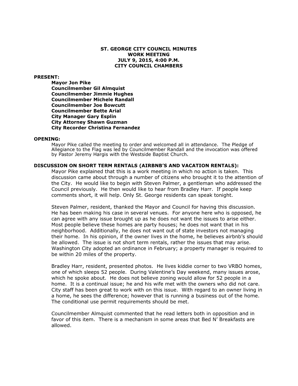 St. George City Council Minutes
