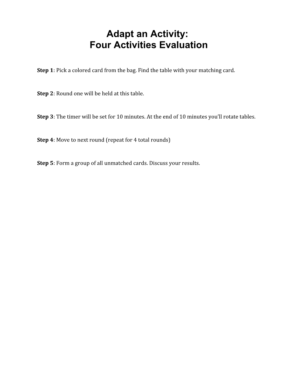 Adapt an Activity: Four Activities Evaluation