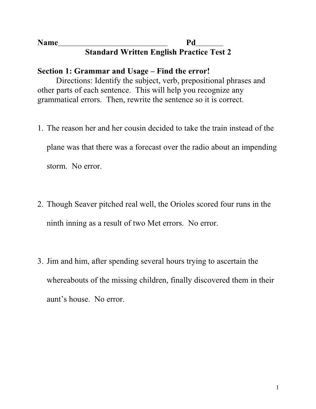 Standard Written English Practice Test 2