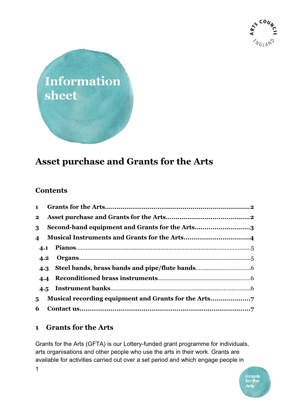 Asset Purchase and Grants for the Arts