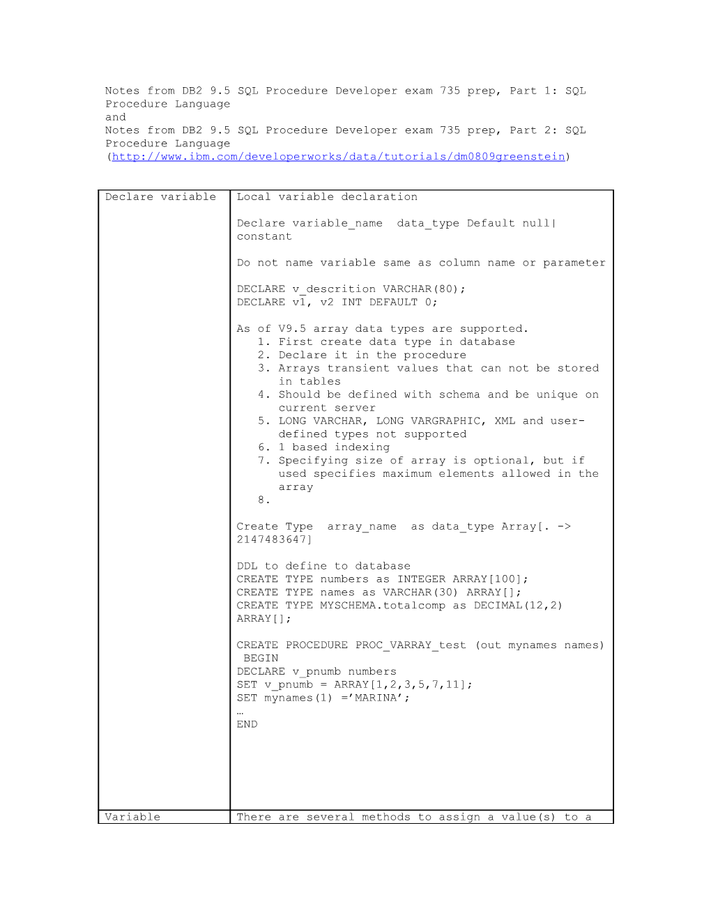 Notes from DB2 9.5 SQL Procedure Developer Exam 735 Prep, Part 1: SQL Procedure Language