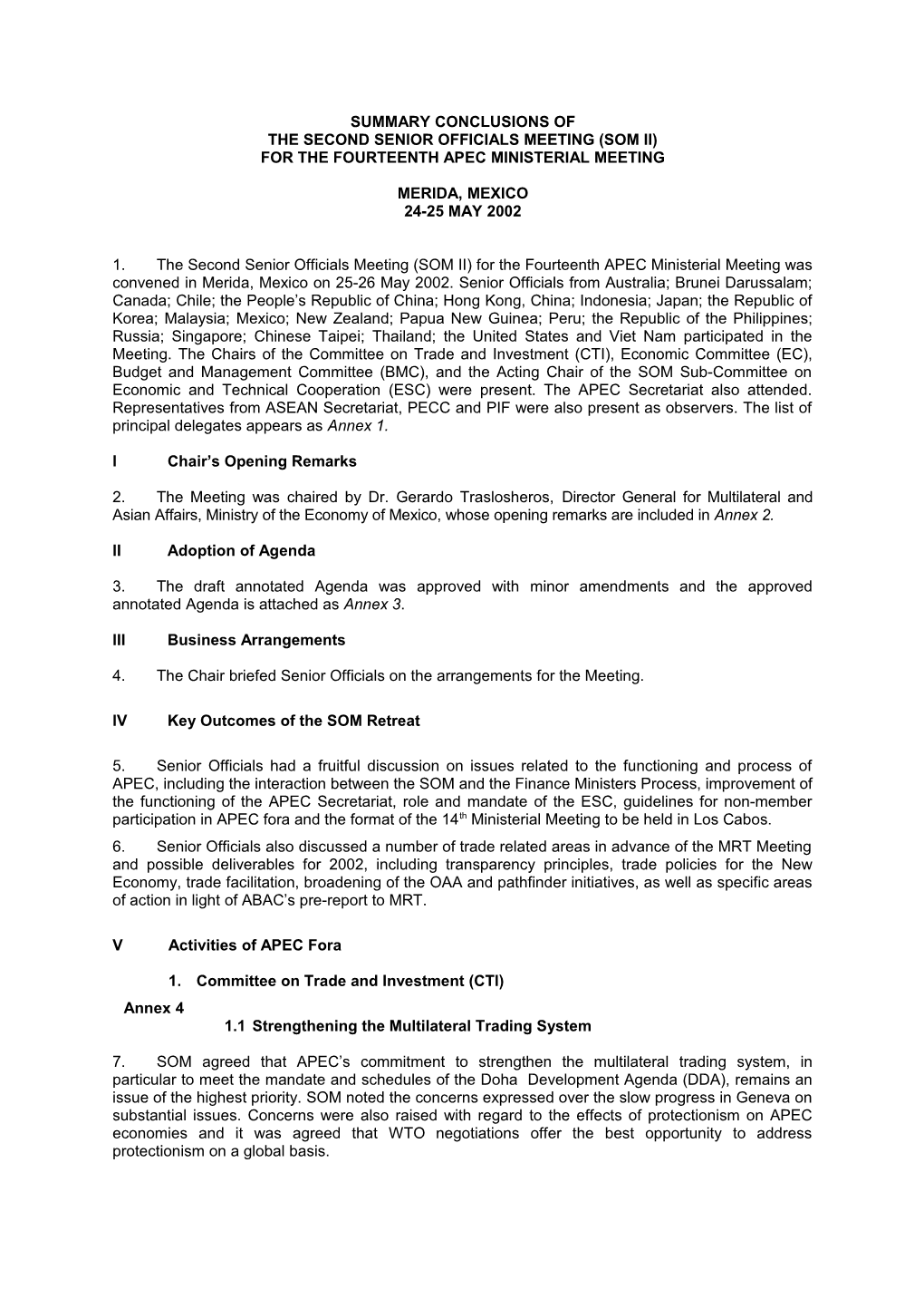 Final List of Documents and Classification