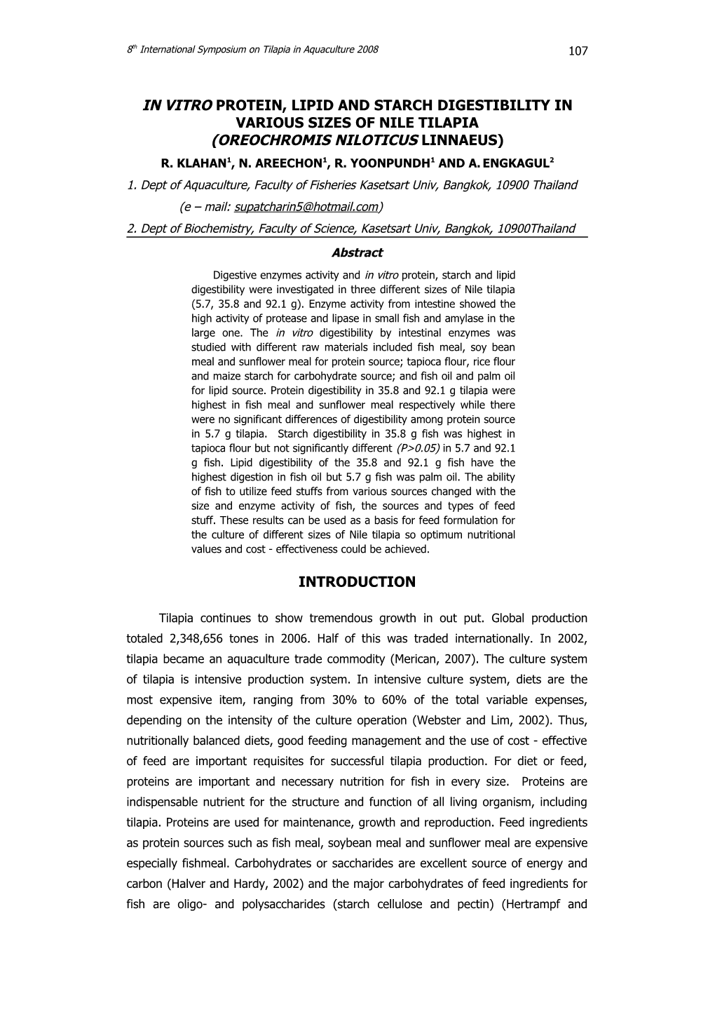 In Vitro Protein, Lipid and Starch Digestibility in Various Sizes of Nile Tilapia