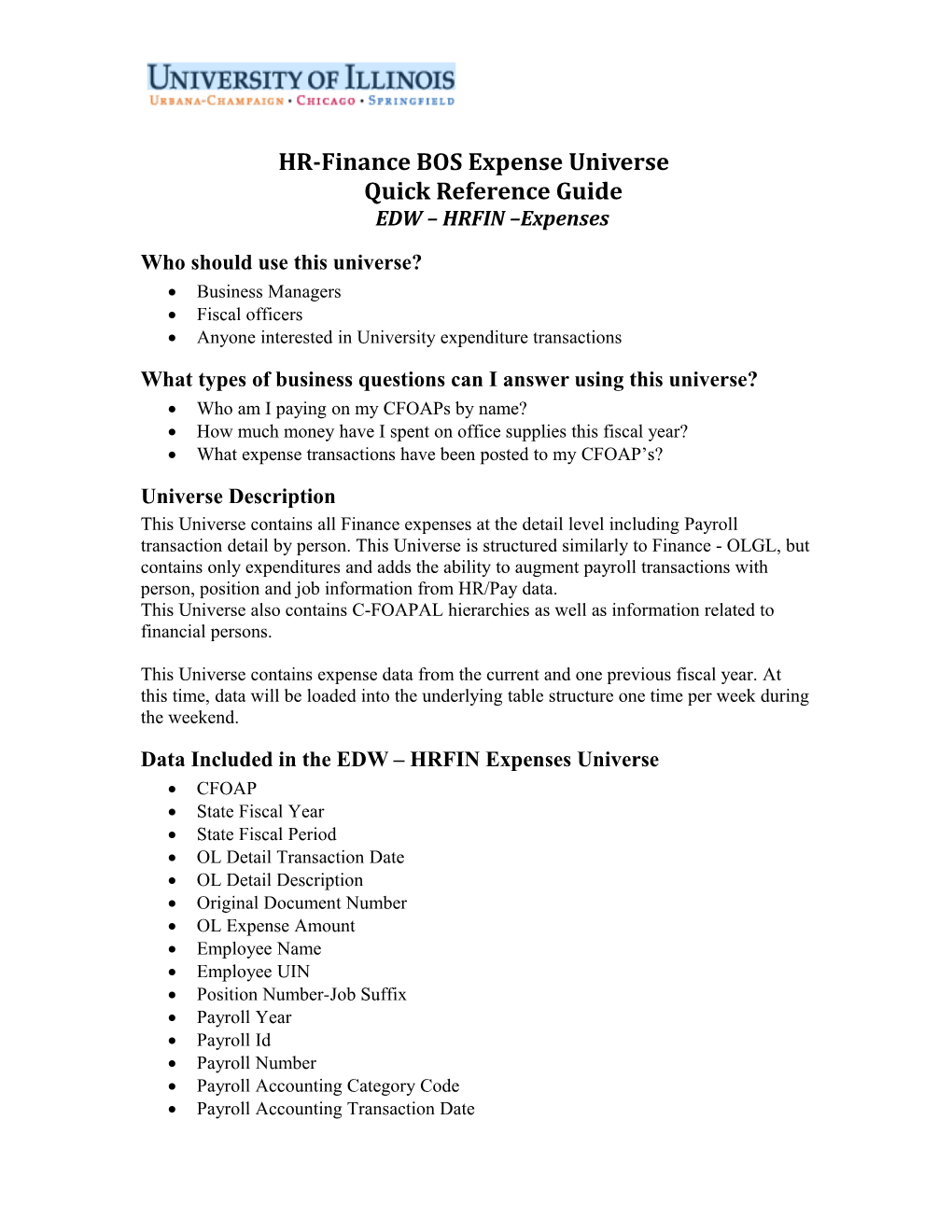 HR-Finance BOS Expense Universequick Reference Guideedw HRFIN Expenses