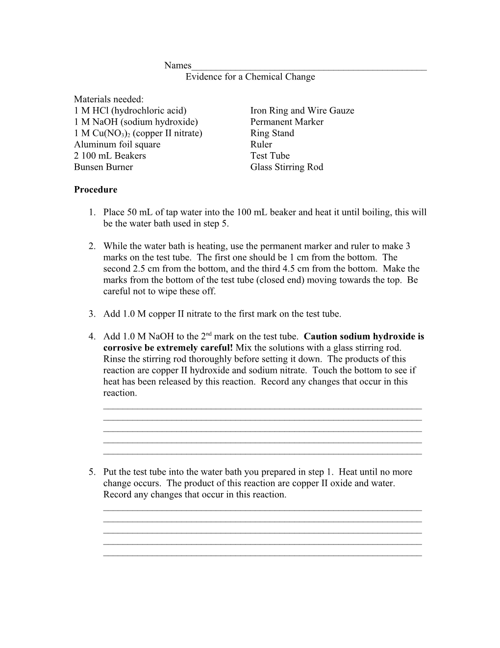 Evidence for a Chemical Change