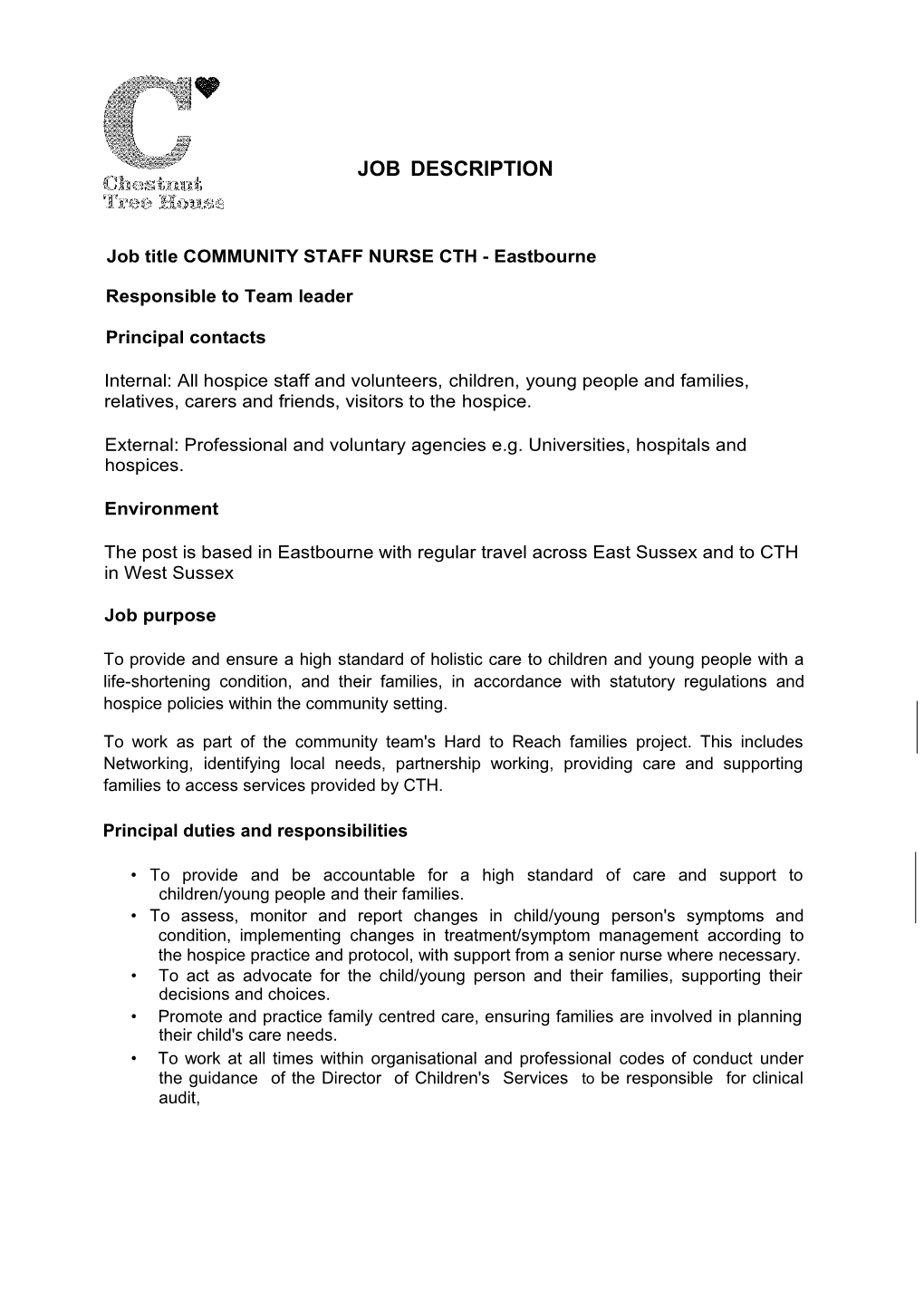 Job Title COMMUNITY STAFF NURSE CTH - Eastbourne