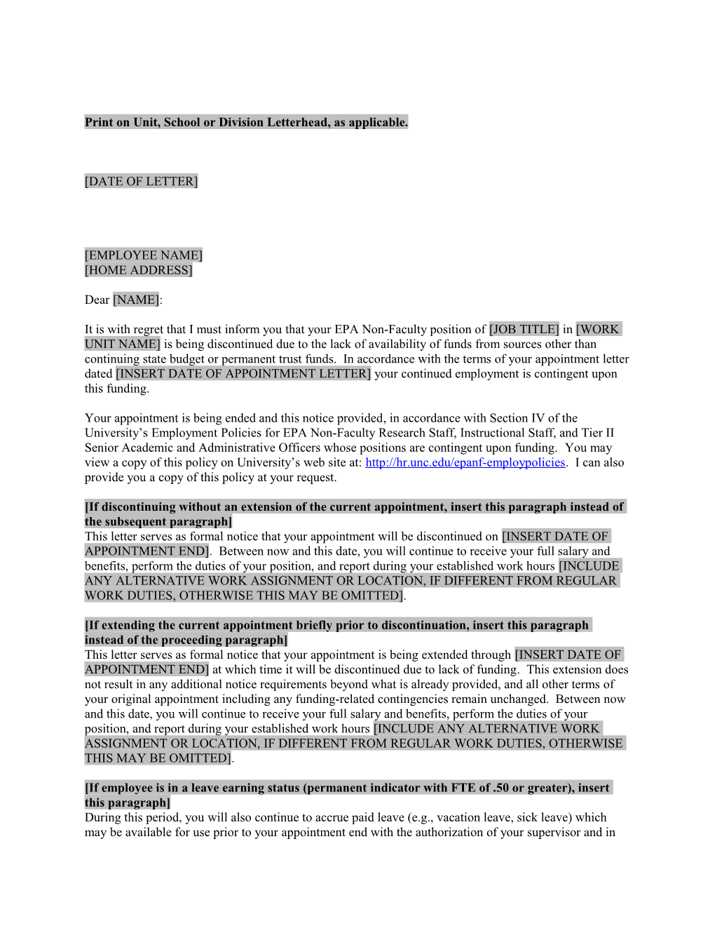 End of at Will Appointment Letter Template