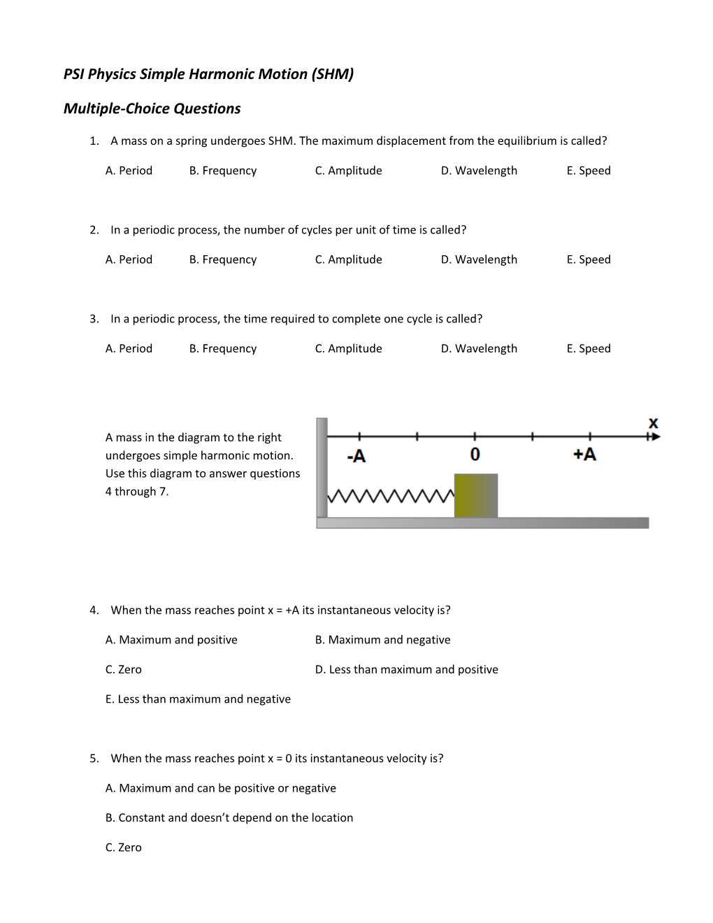 PSI Physics Simple Harmonic Motion (SHM)