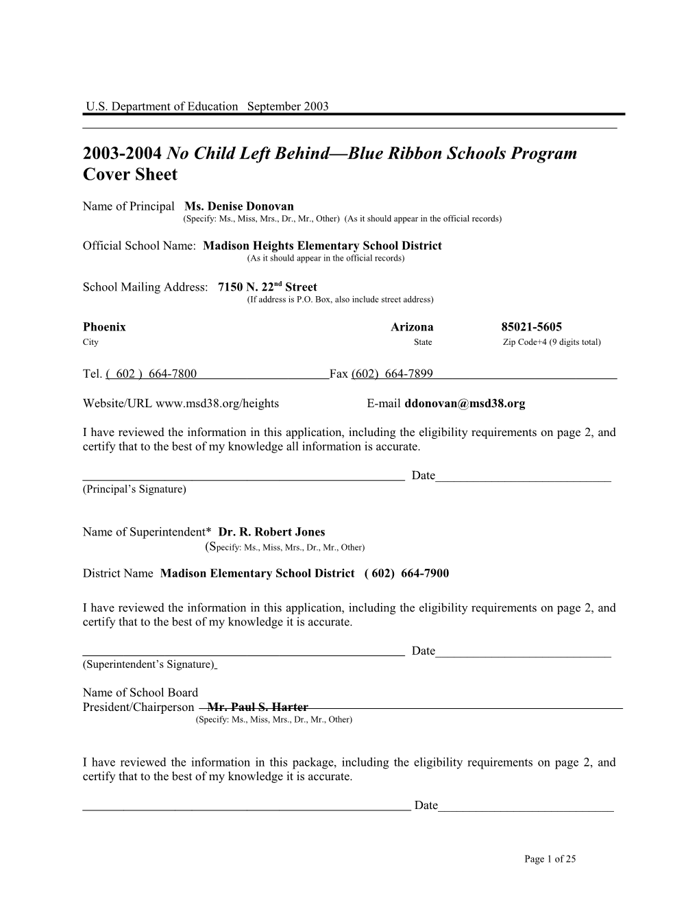 Madison Heights School 2004 No Child Left Behind-Blue Ribbon School Application (Msword)