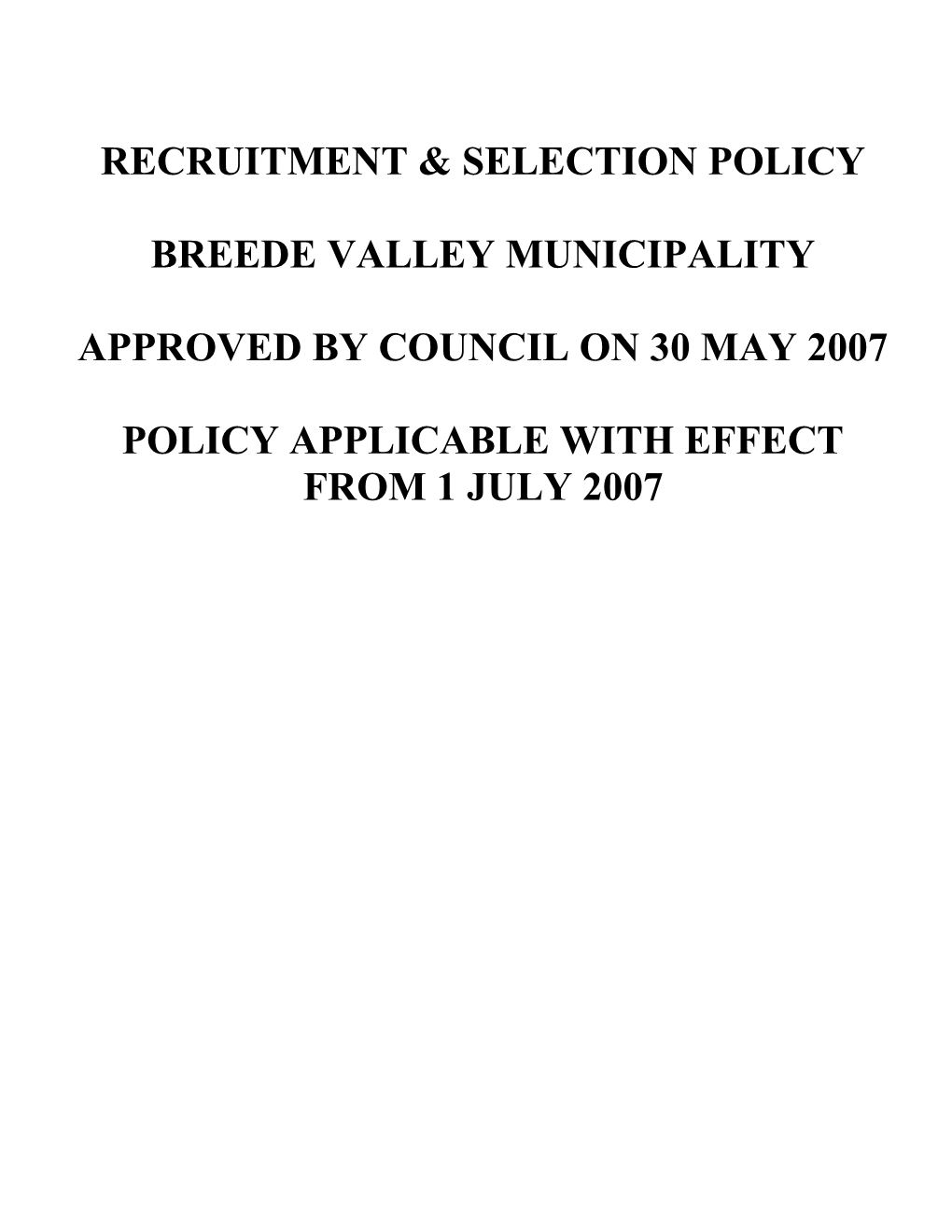 Recruitment & Selection Policy