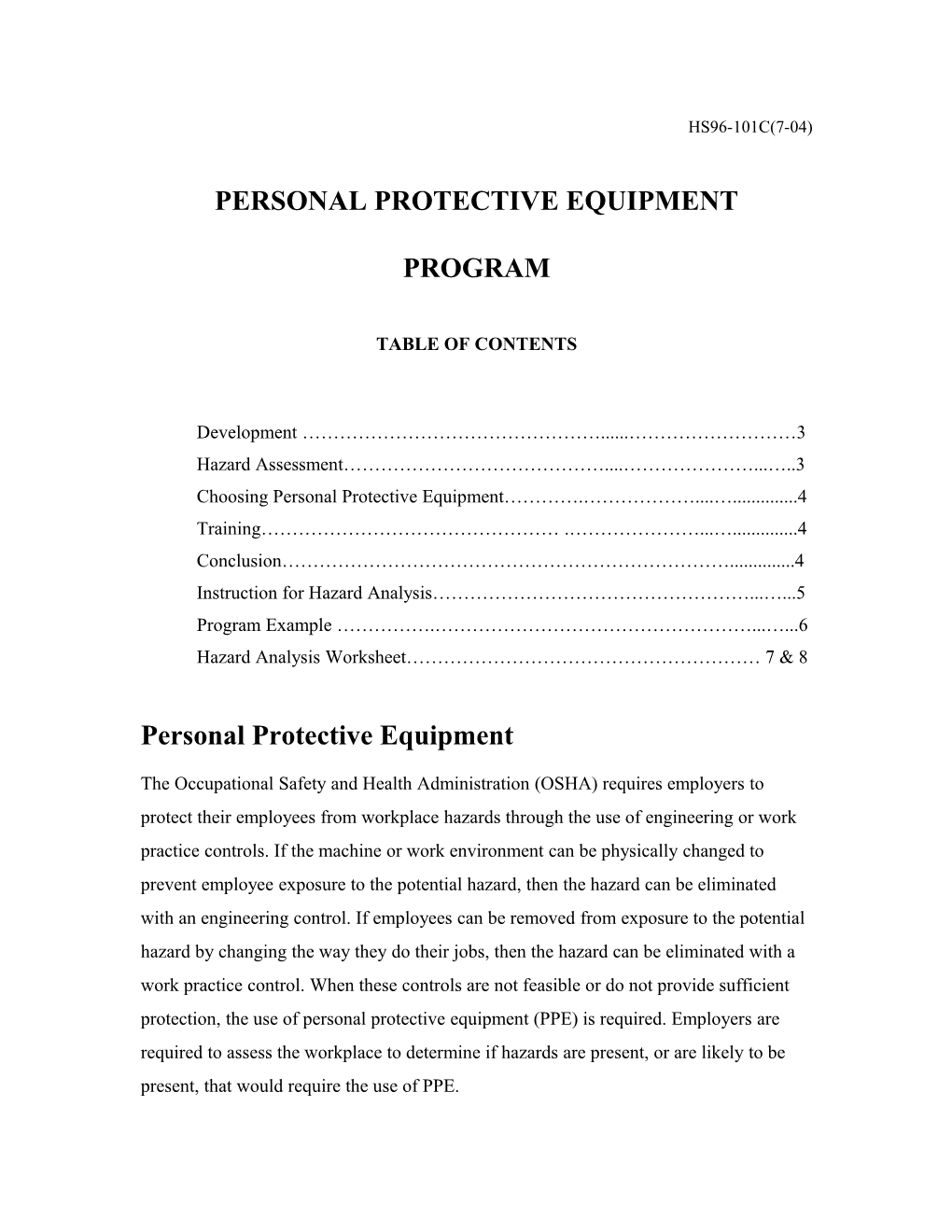 Personal Protective Equipment Program