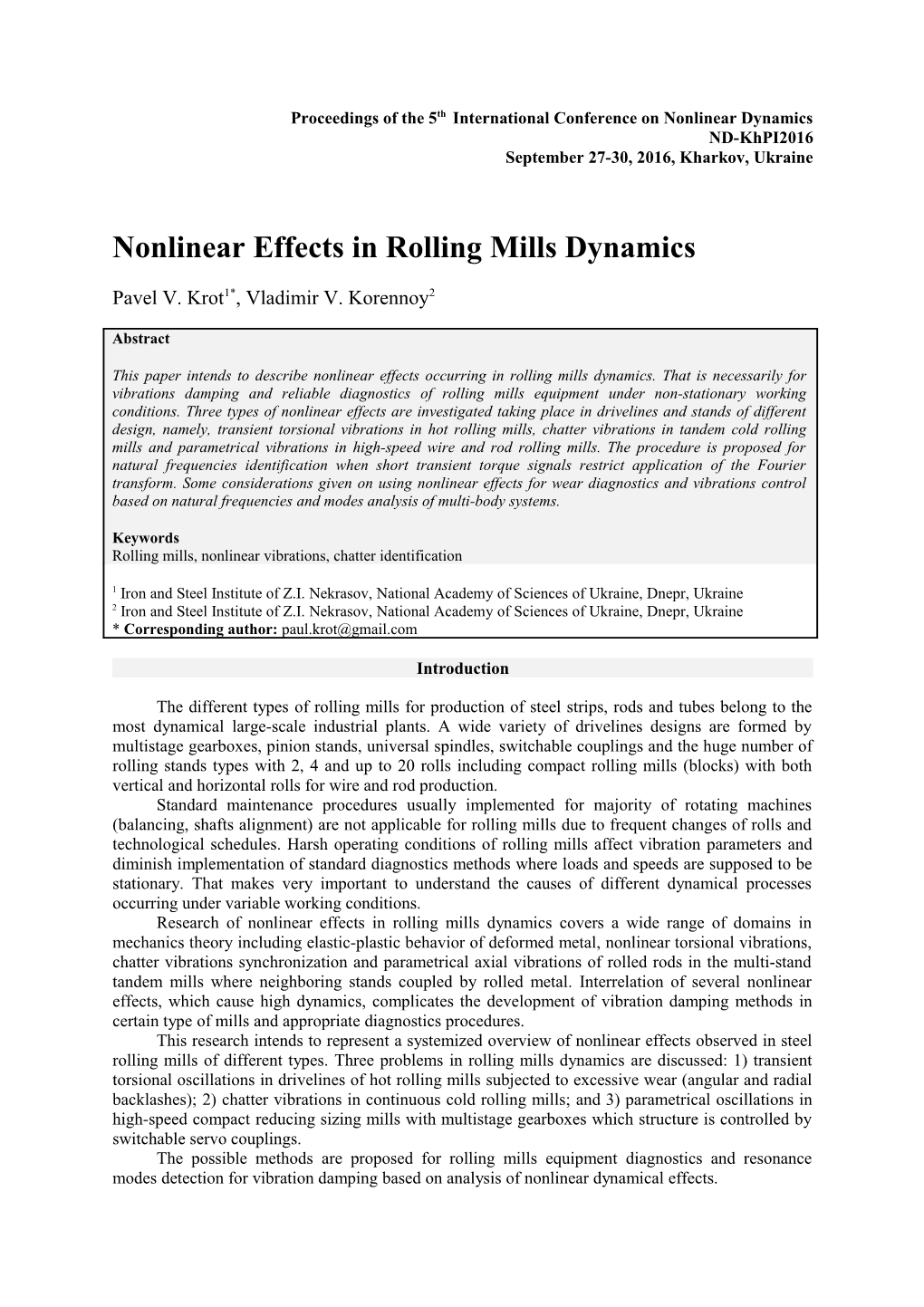 Proceedings of the 5Th International Conference on Nonlinear Dynamics