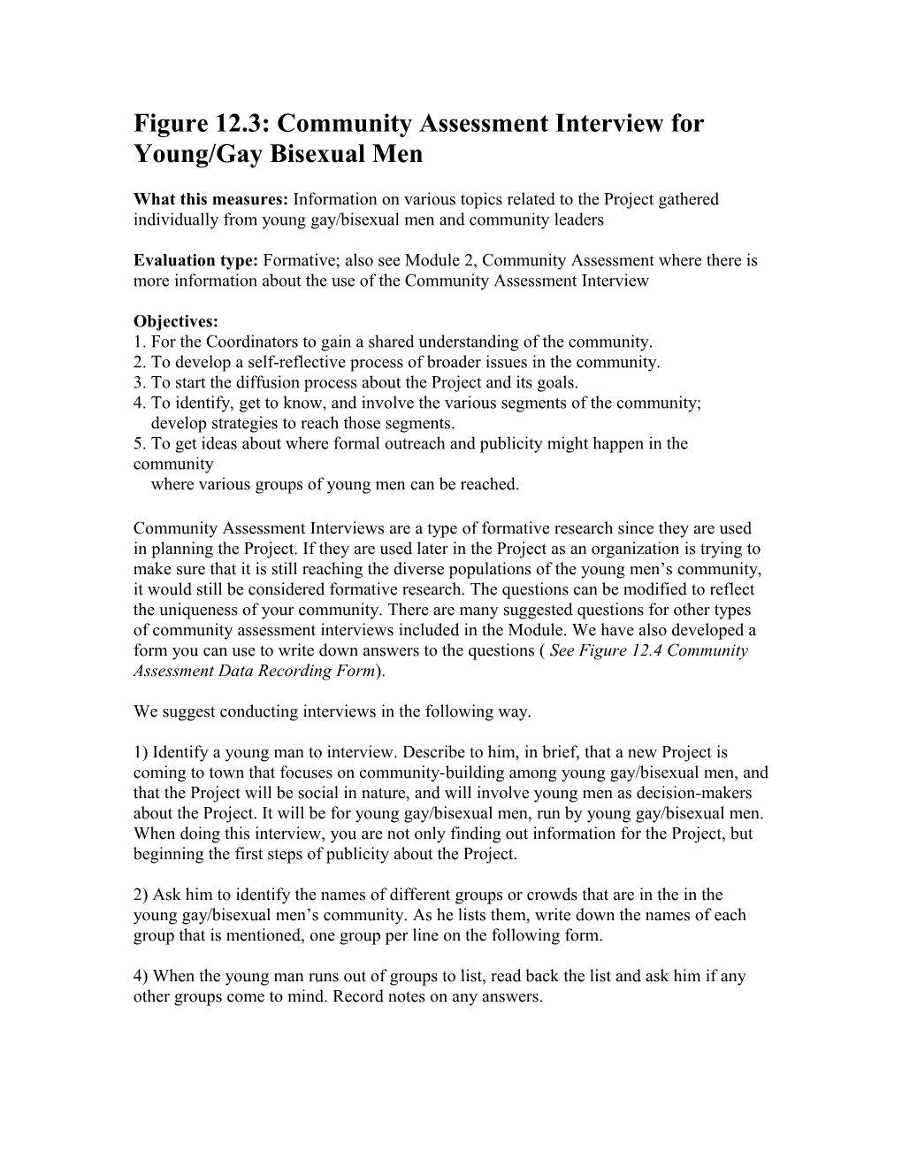 Figure 12.3: Community Assessment Interview for Young/Gay Bisexual Men