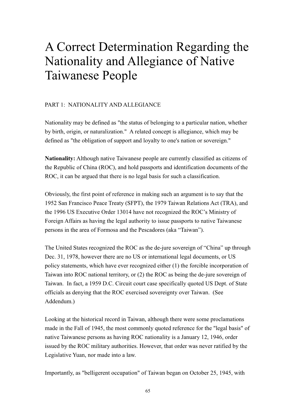 Nationality and Allegiance of Native Taiwanese People