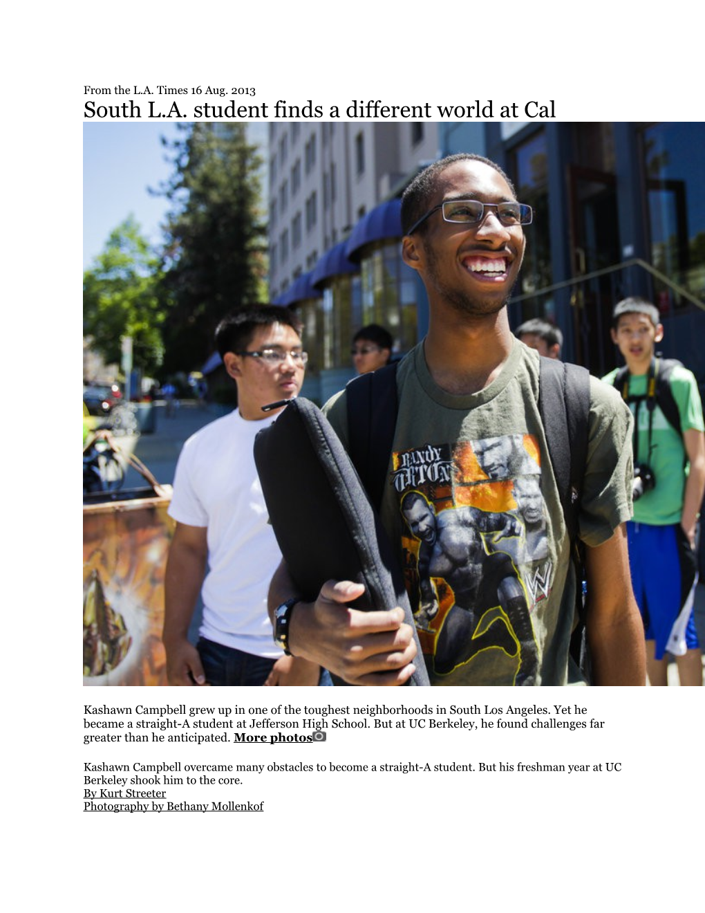 South L.A. Student Finds a Different World at Cal