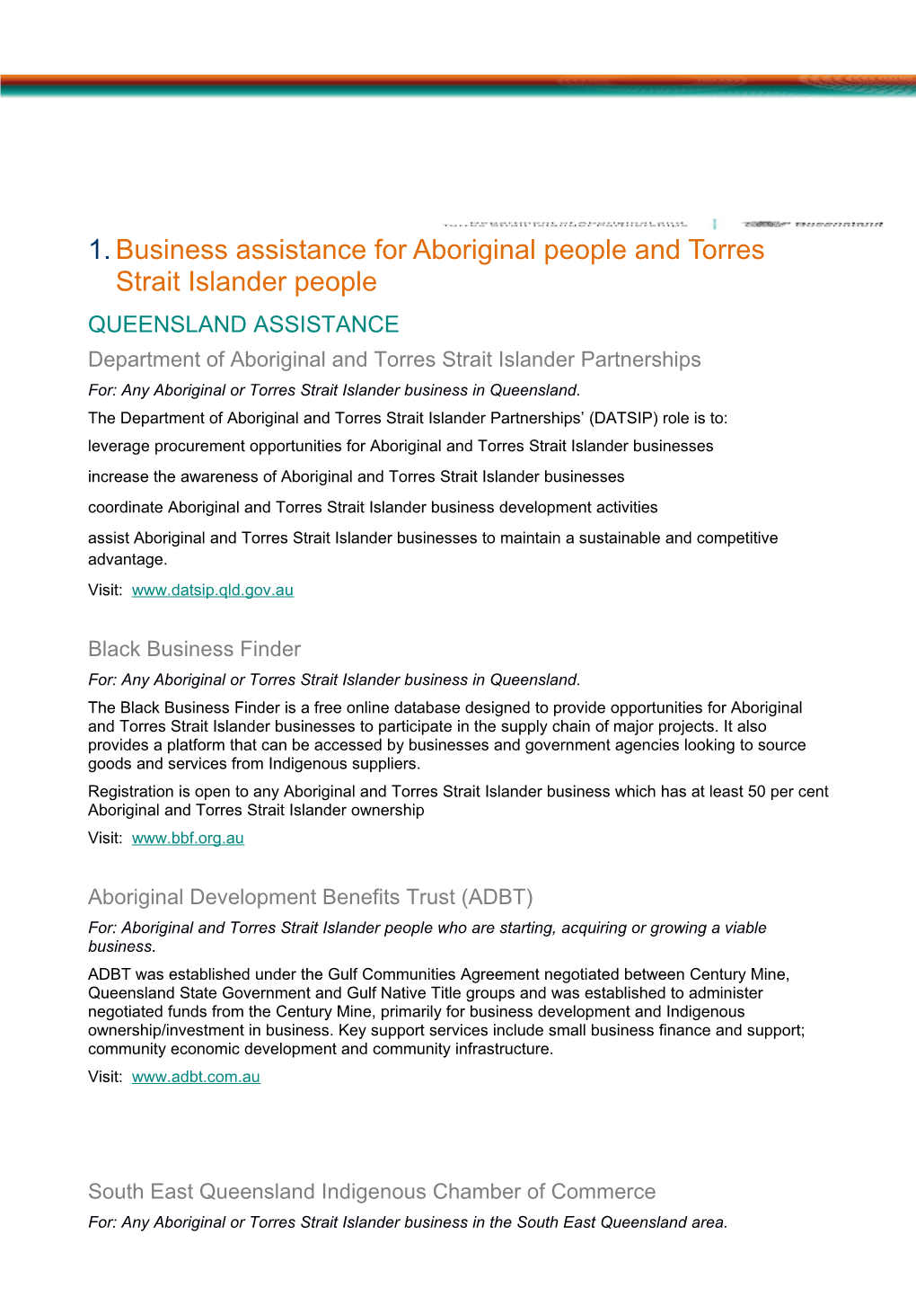 Datsipt Contacts for Aborignal and Torres Strait Islander Businesses