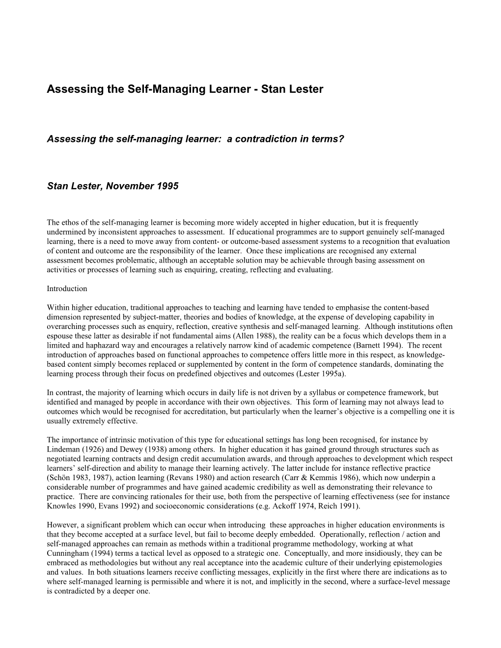 Assessing the Self-Managing Learner - Stan Lester