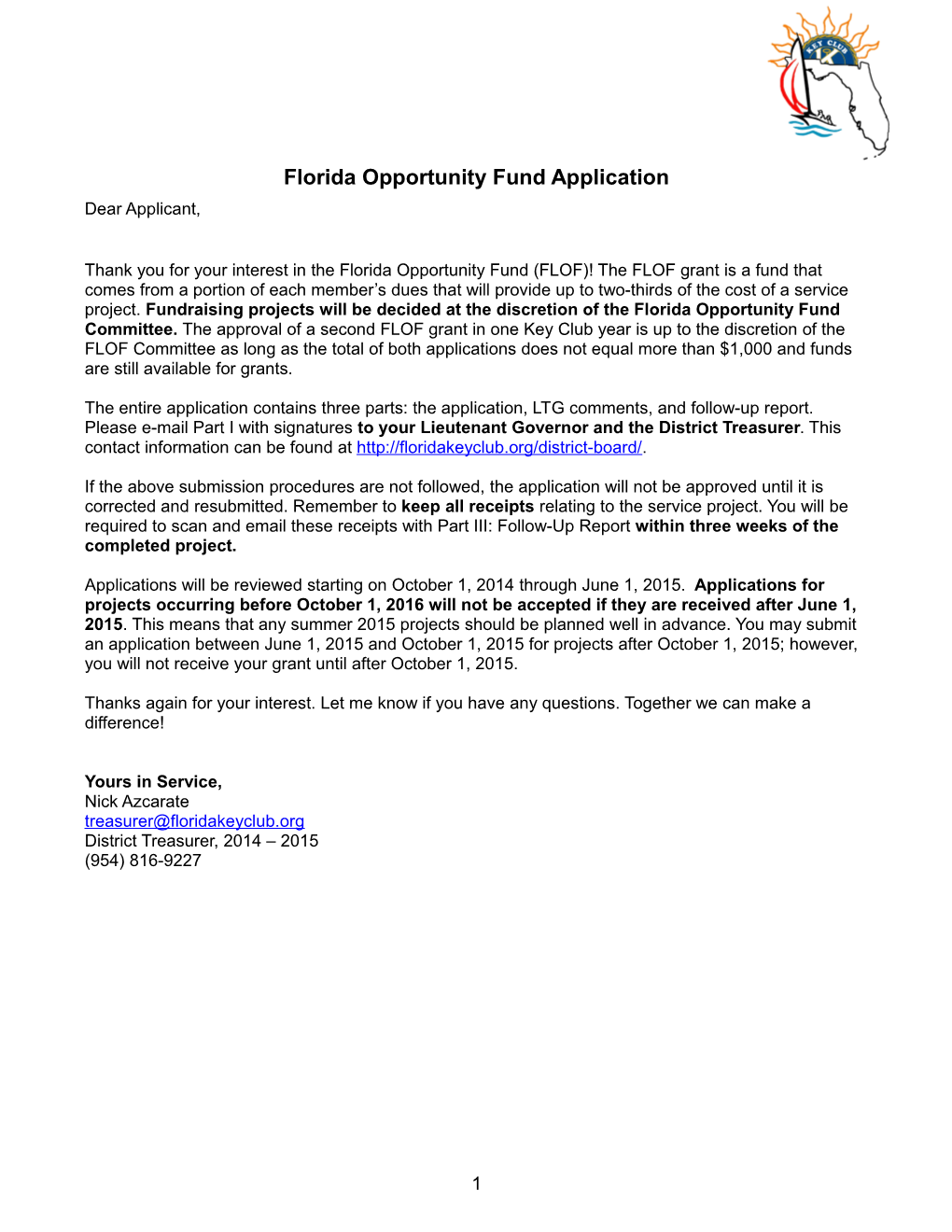 Florida Opportunity Fund Grant Application