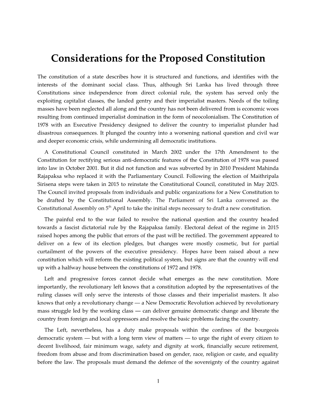 Considerations Forthe Proposed Constitution