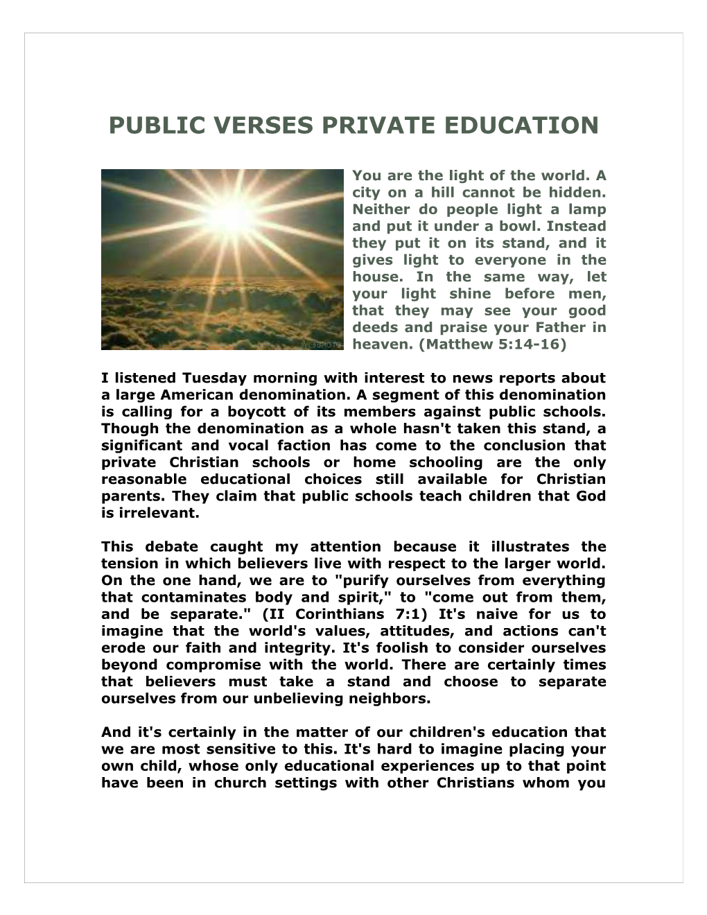 Public Verses Private Education