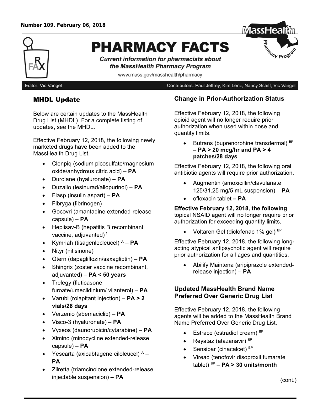 Pharmacy Facts, Number 109Page 1 of 2