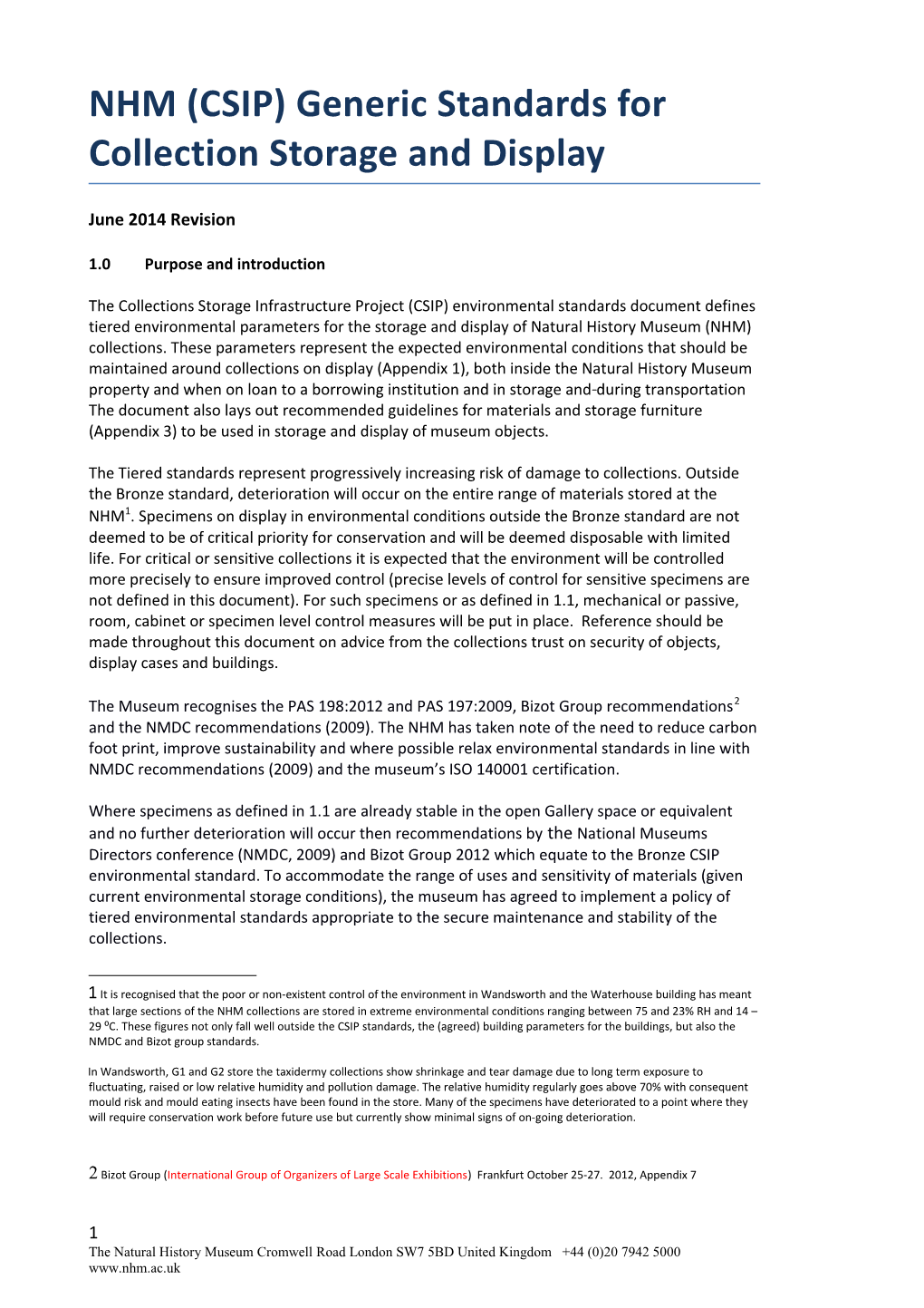 NHM (CSIP) Generic Standards for Collection Storage and Display