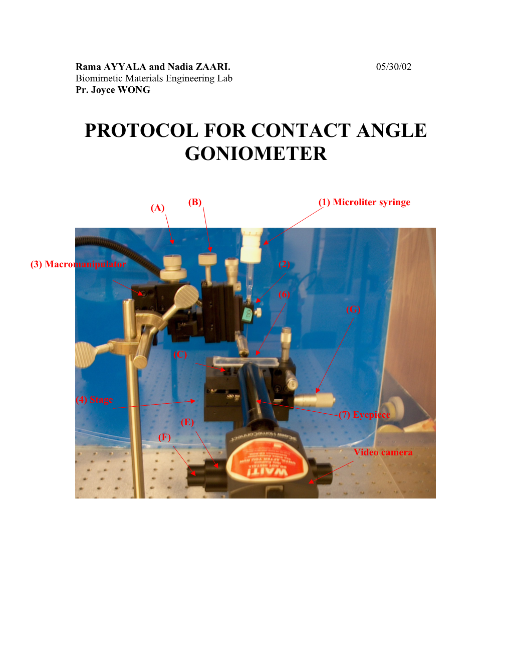 Protocol for Contact Angle Goniometer