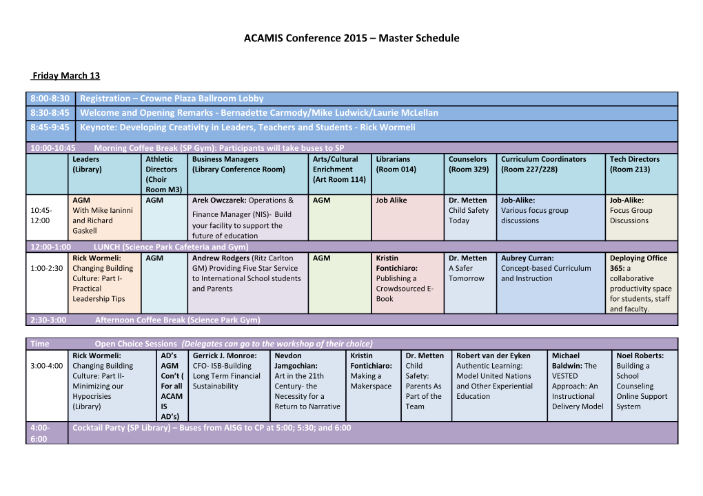 ACAMIS Conference 2015 Master Schedule