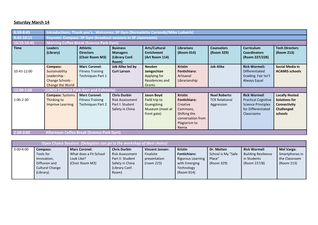 ACAMIS Conference 2015 Master Schedule