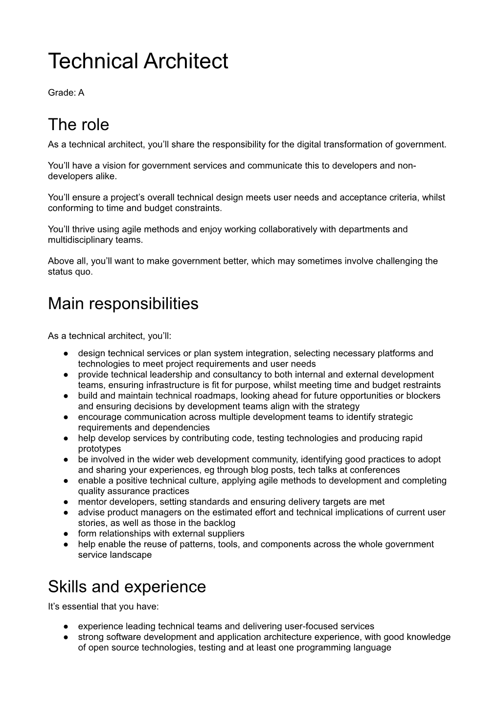 Technical Architect Job Description