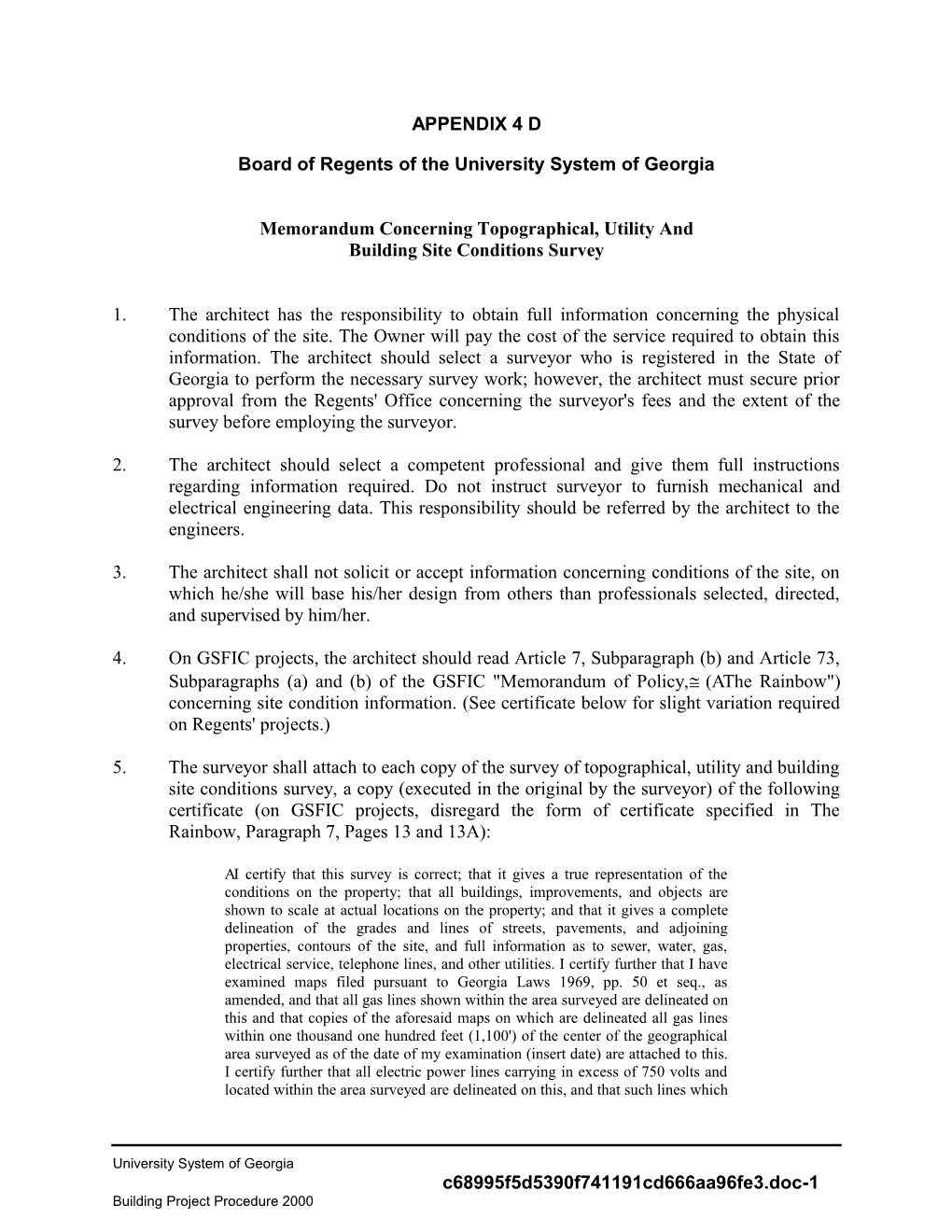 Memorandum Concerning Topographical, Utility And