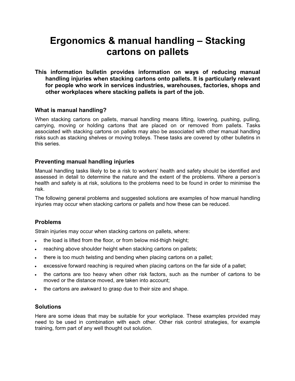 Manual Handling - Stacking Cartonson Pallets