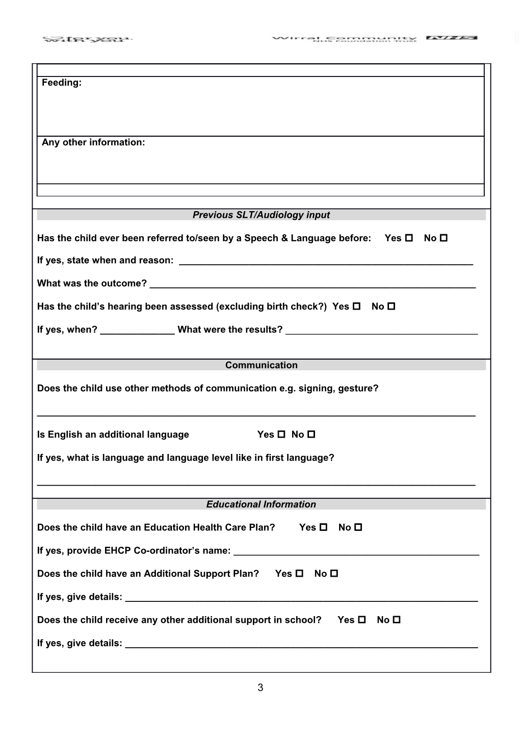 Paediatric Speech and Language Therapy Referral Form