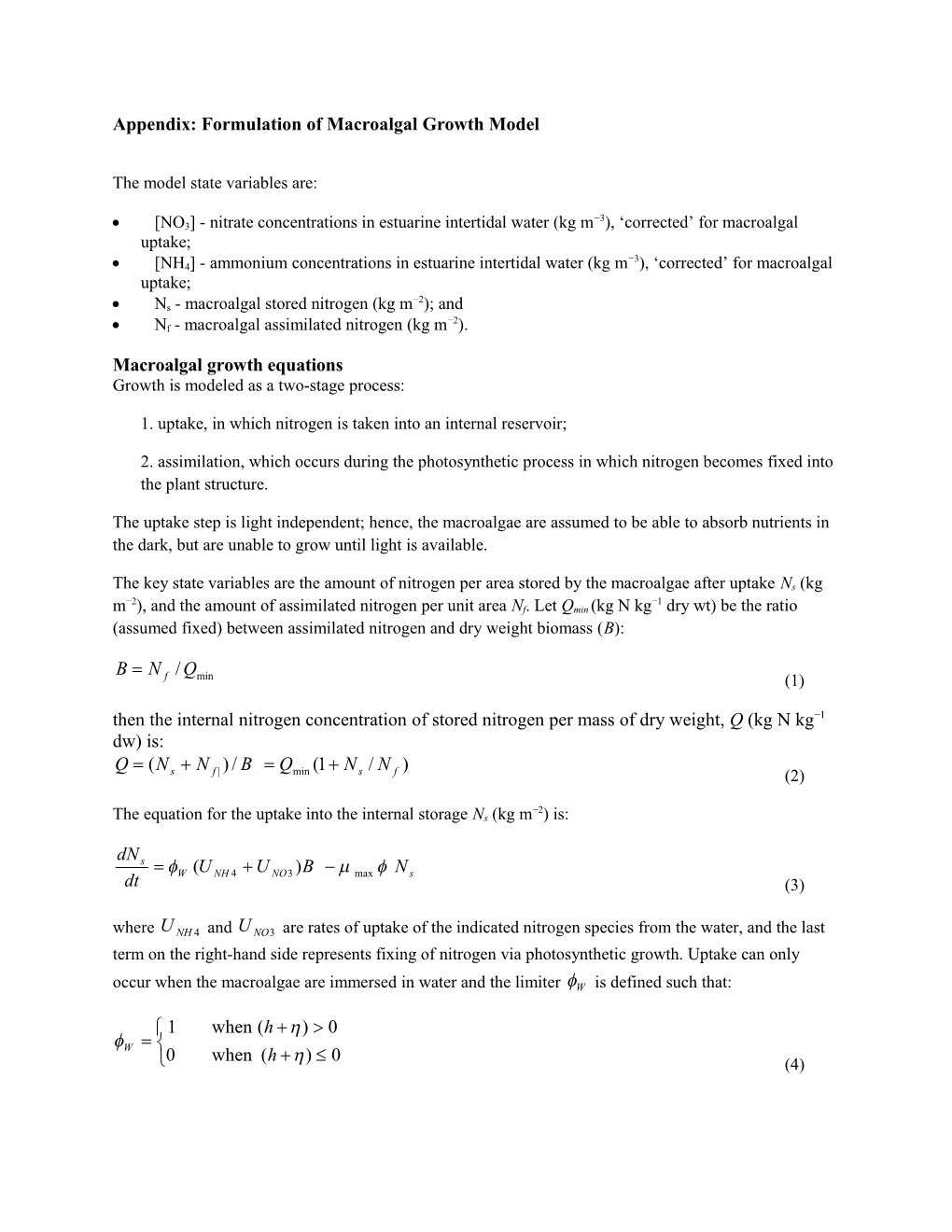 Appendix: Formulation of Macroalgal Growth Model