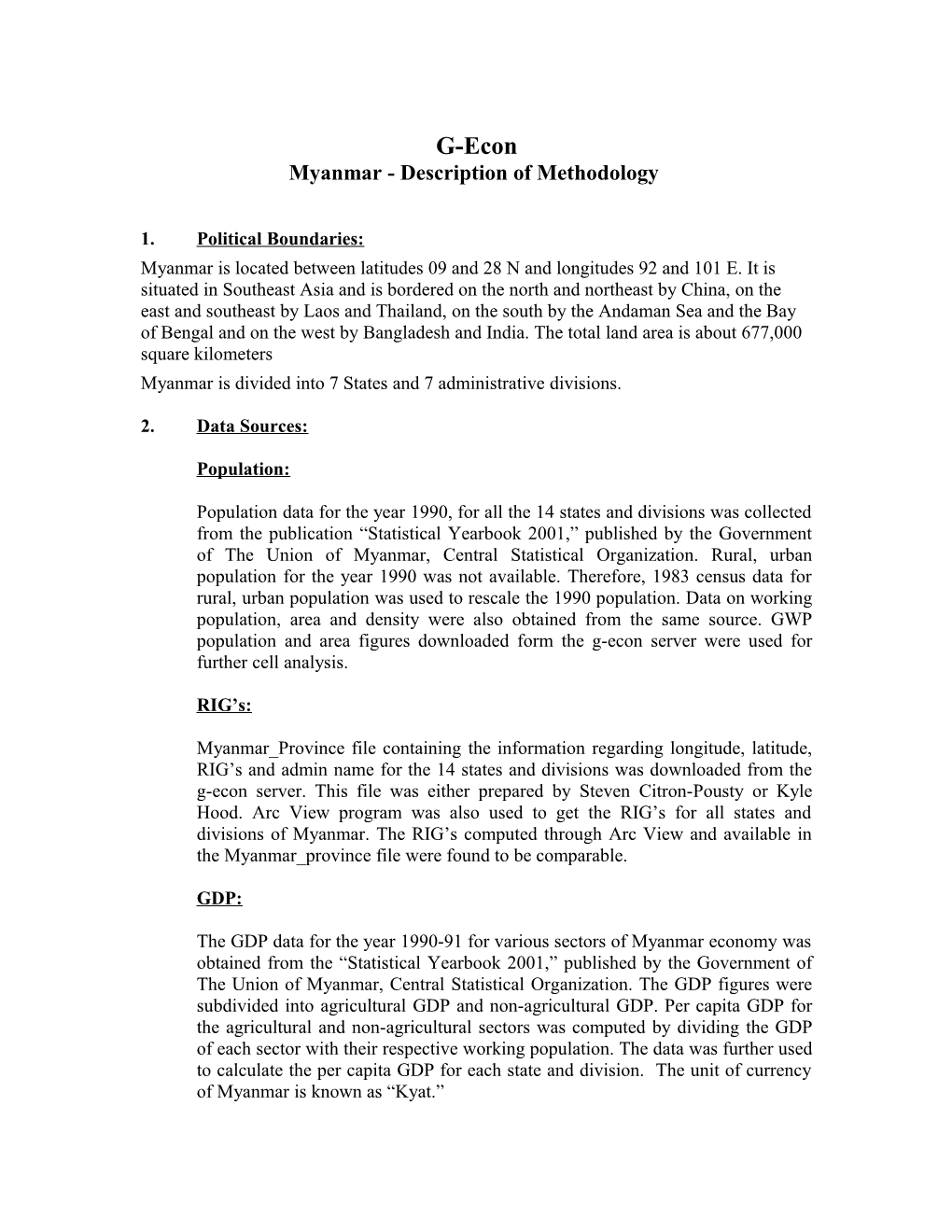 Myanmar- Description of Methodology