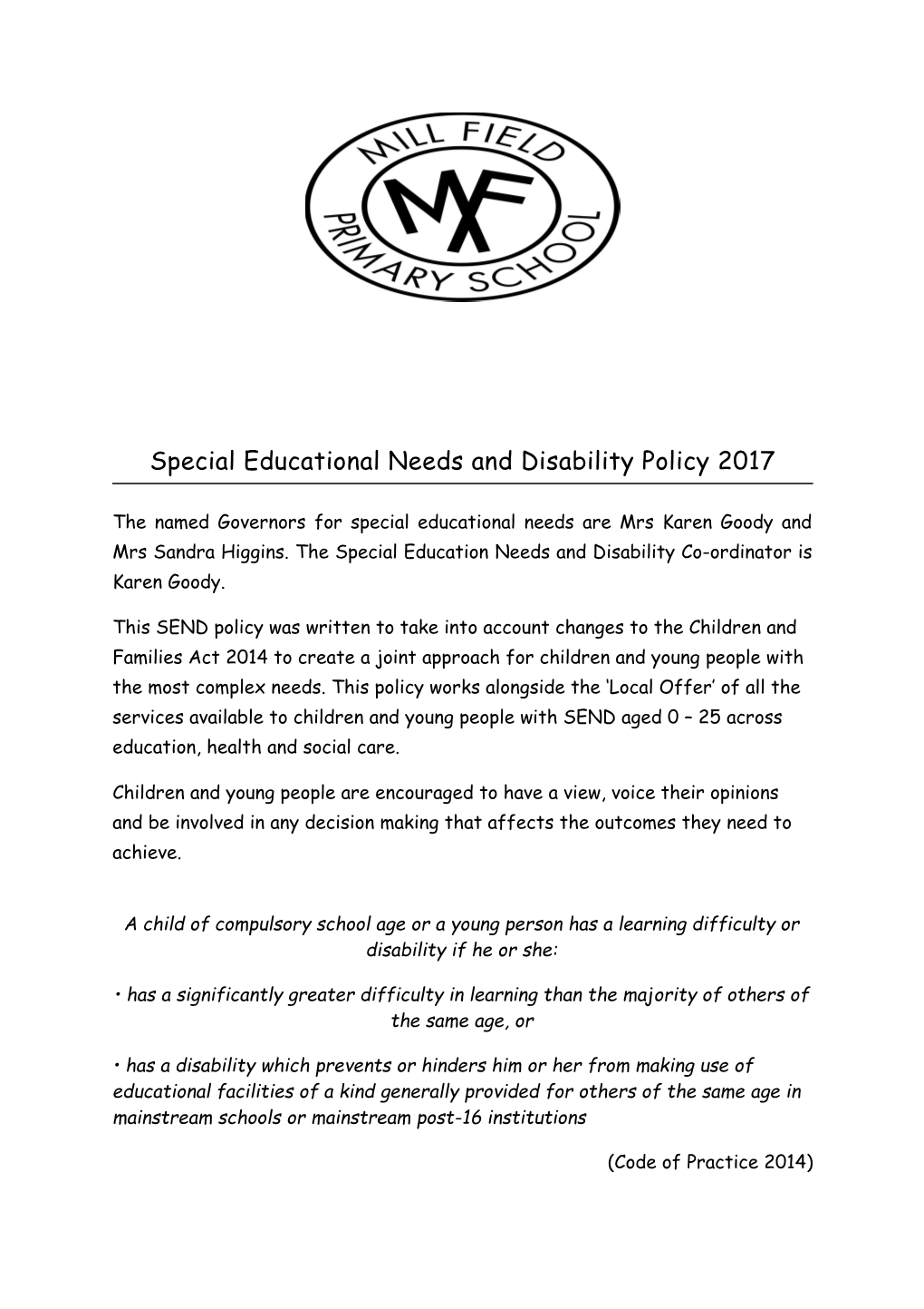 Special Educational Needs and Disability Policy 2017