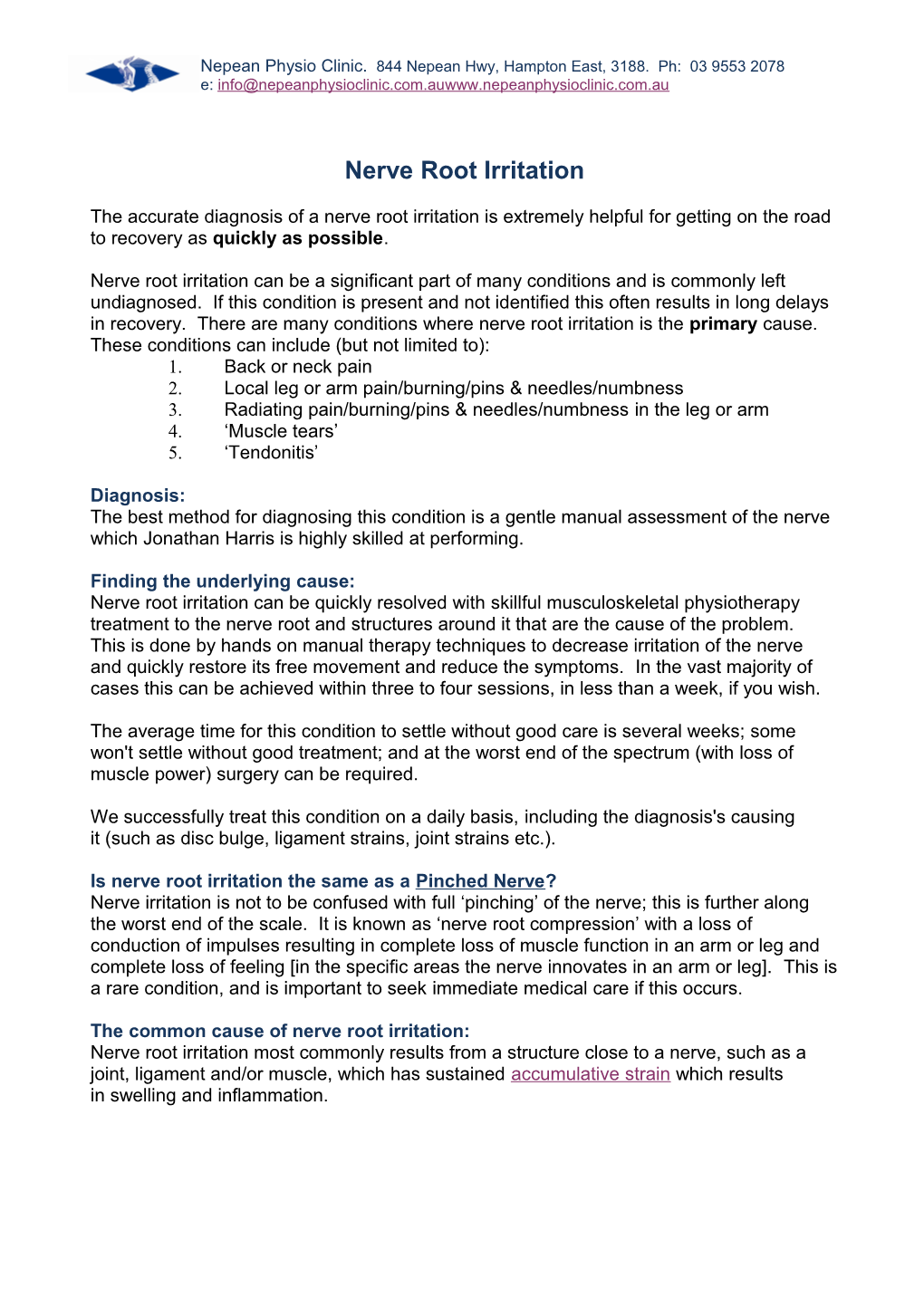 Nerve Root Irritation