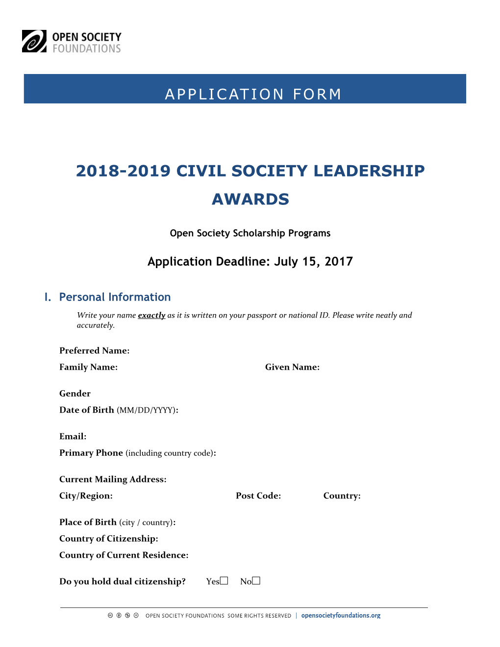 2018-2019 Civil Society Leadership Awards