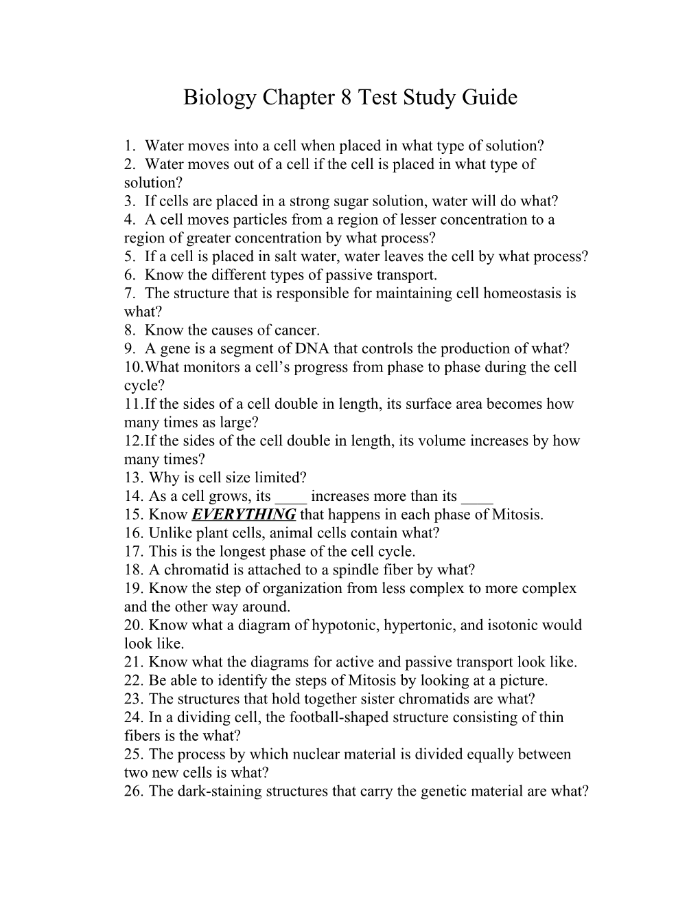 Biology Chapter 8 Test Study Guide