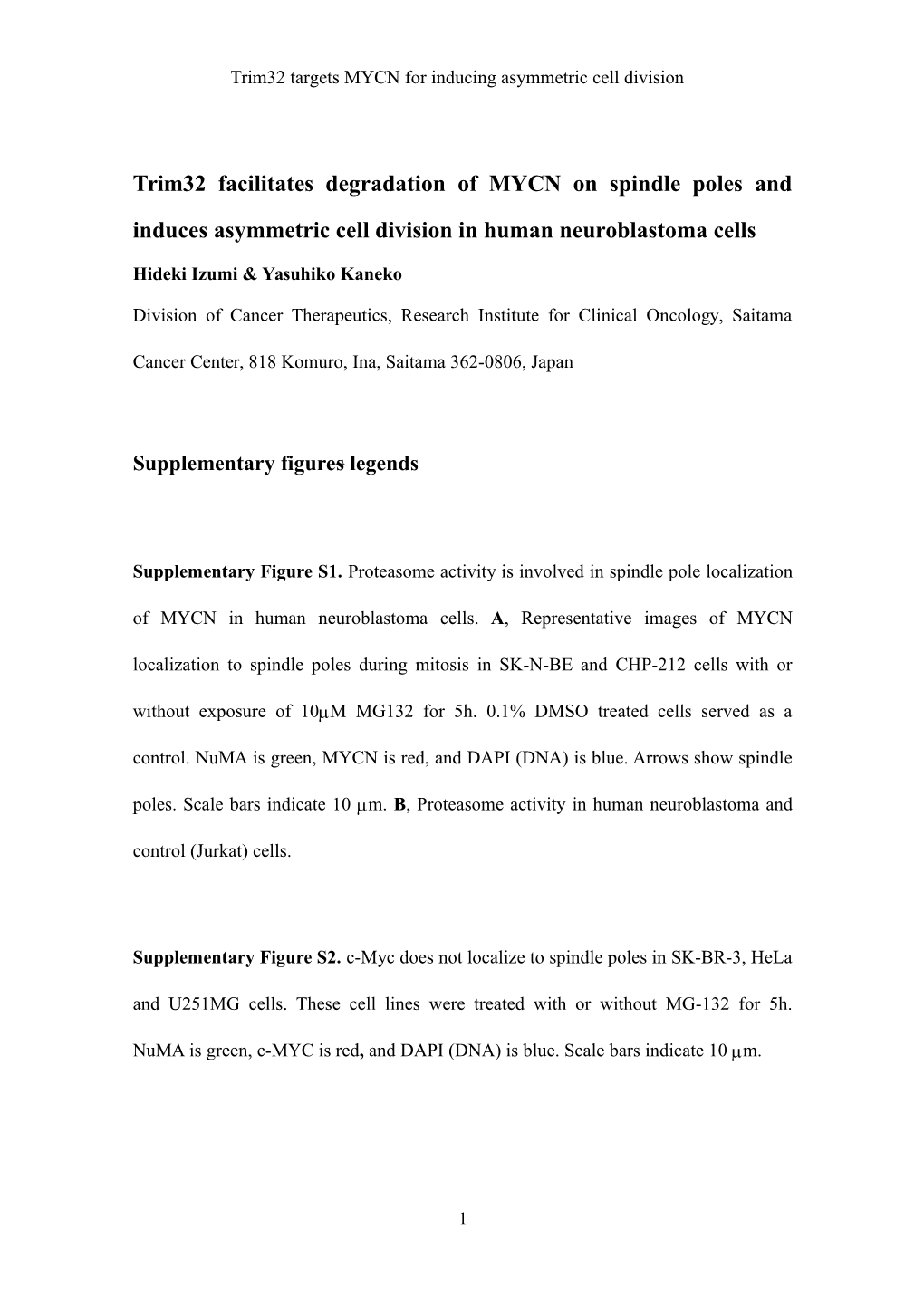 Trim32 Targets MYCN for Inducing Asymmetric Cell Division