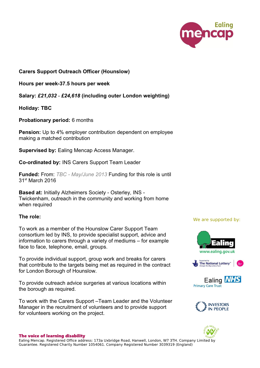 Carers Support Outreach Officer (Hounslow)