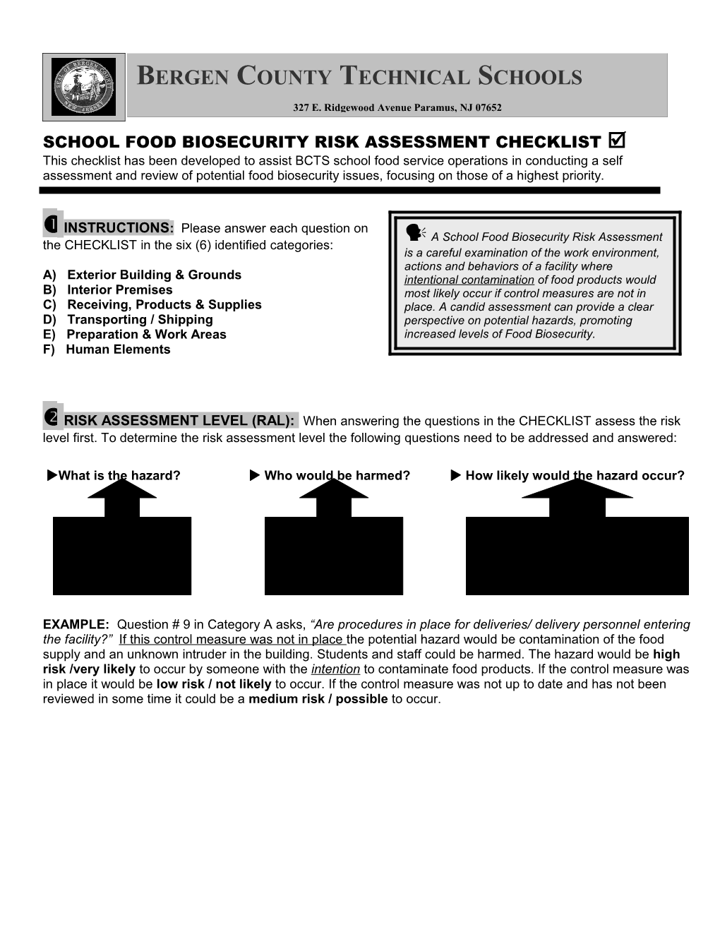 School Food Biosecurity Risk Assessment Checklist