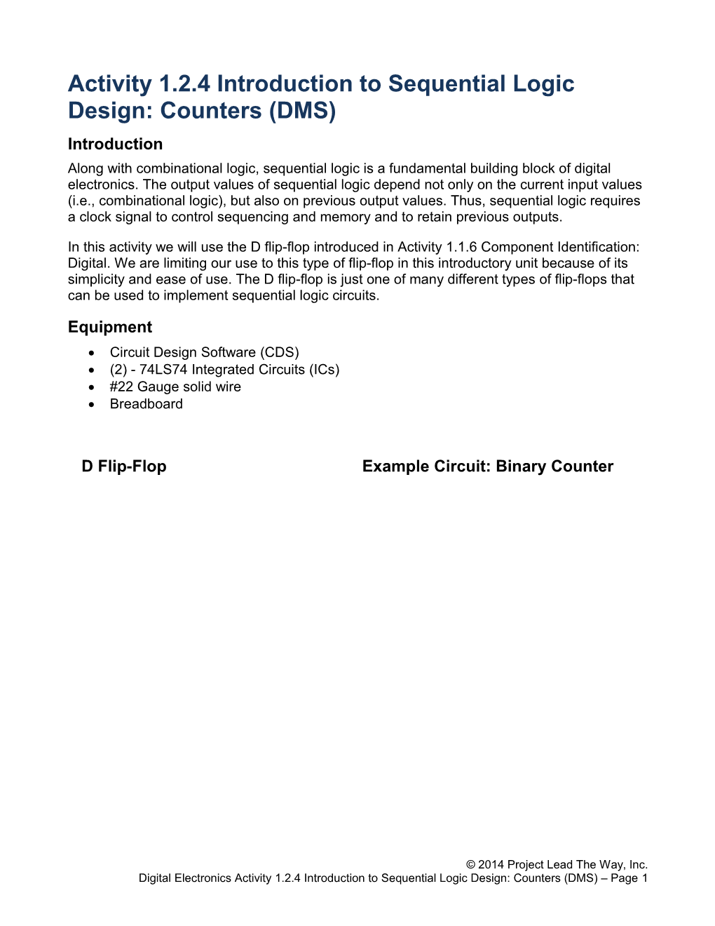 Activity 1.2.4 Introduction to Sequential Logic Design: Counters (DMS)