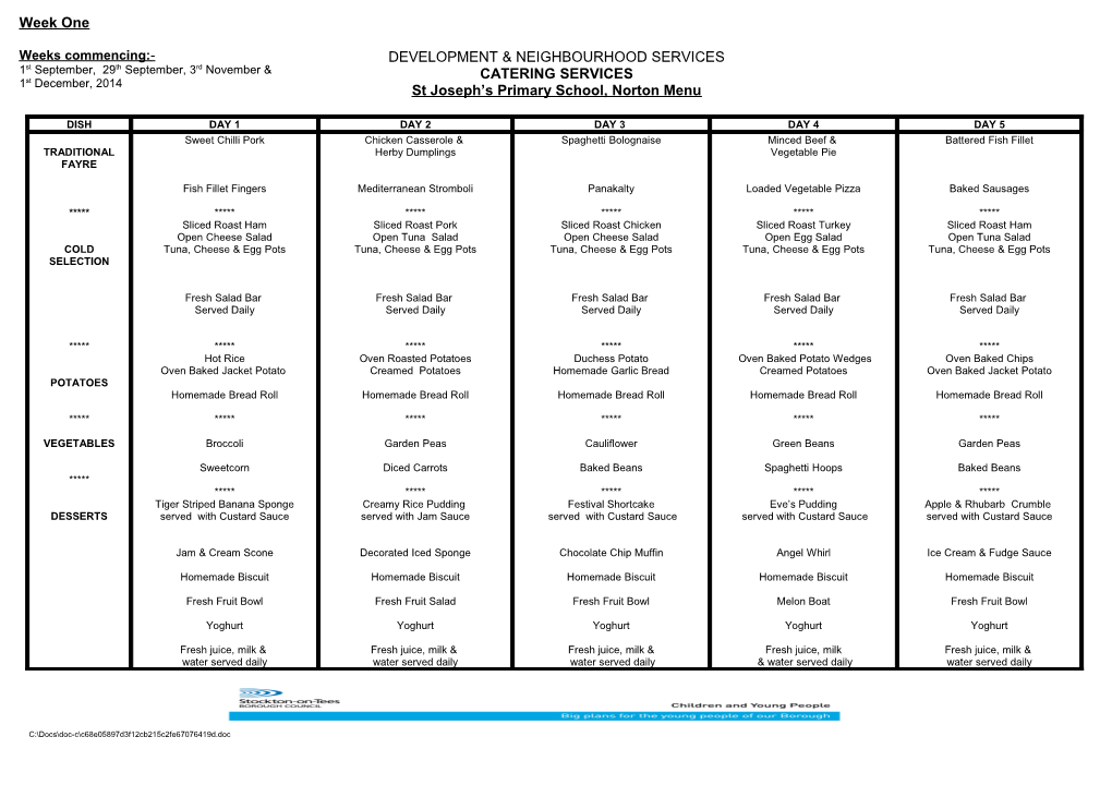 Primary School Menu